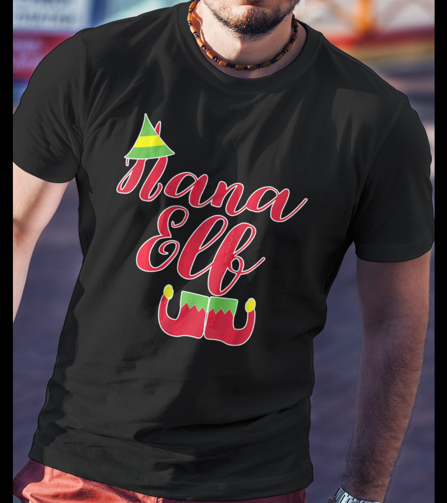Nana Elf Funny Christmas With Elf Hat And Shoes T-Shirt