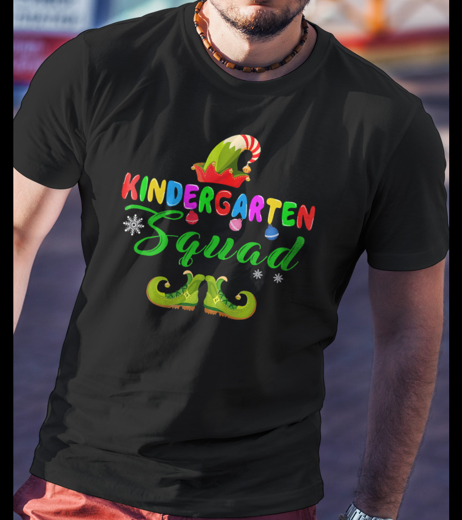 Kindergarten Squad Christmas Elf Hat And Shoes T-Shirt
