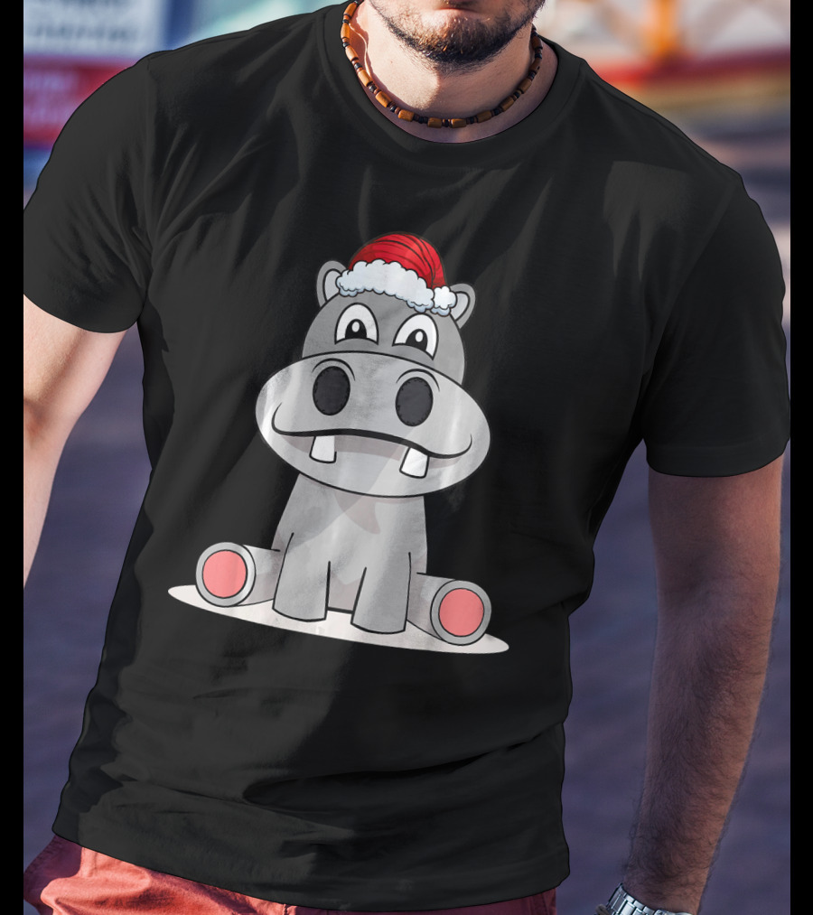 Hippopotamus Christmas Happy Hippo Santa Hat T-Shirt