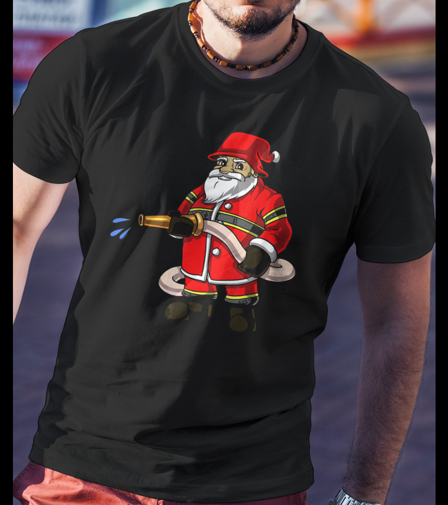 Santa Firefighter With Hose And Water Spray T-Shirt