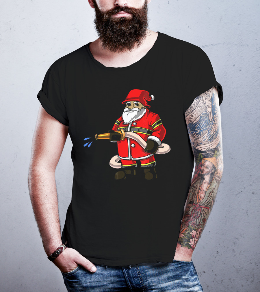 Santa Firefighter With Hose And Water Spray T-Shirt