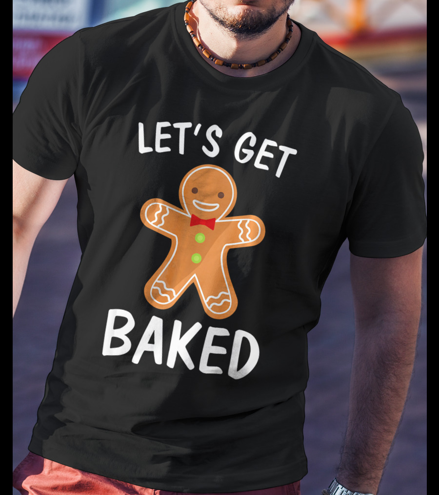 Let's Get Baked Funny Holiday Cookie Christmas Gingerbread Bow Tie T-Shirt
