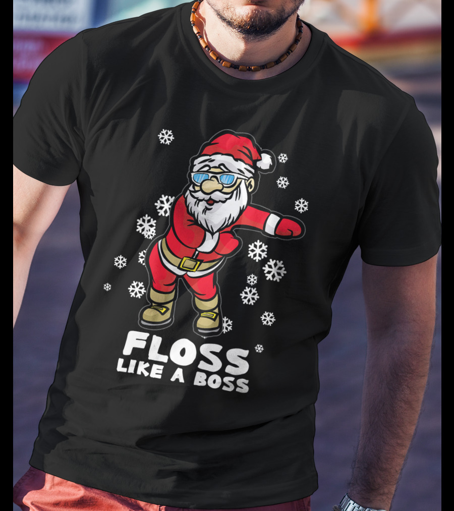 Floss Like A Boss Funny Dancing Santa Christmas Snowflakes T-Shirt
