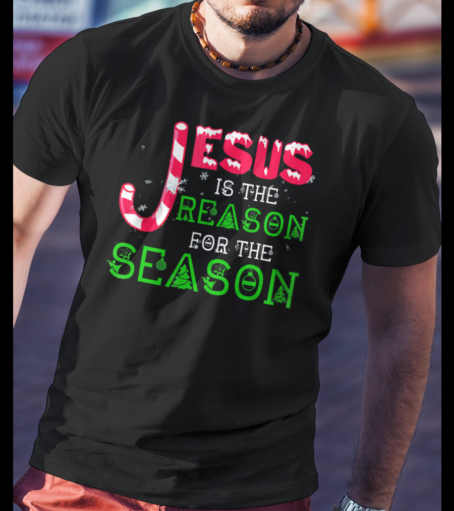 Jesus Is The Reason For The Season Christmas Candy Cane Snowflakes T-Shirt