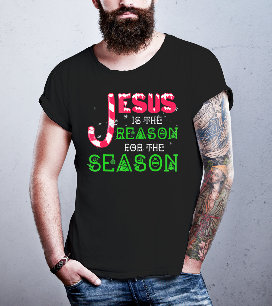 Jesus Is The Reason For The Season Christmas Candy Cane Snowflakes T-Shirt