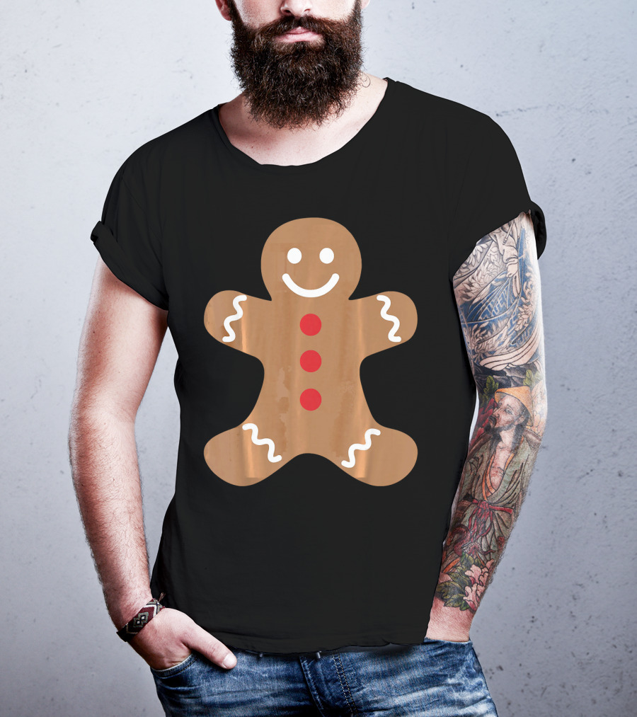 Smiling Gingerbread Man Holiday Cookie Decor T-Shirt