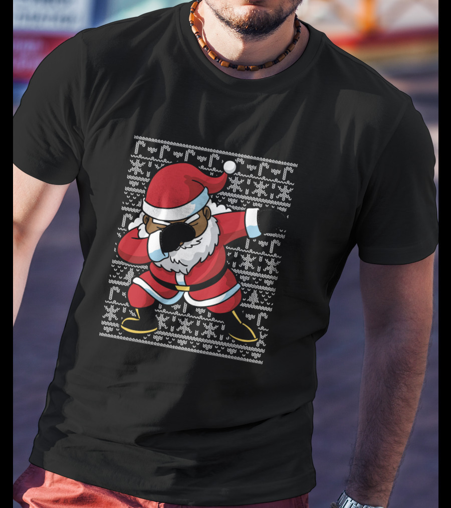 Christmas Black Santa Dabbing Ugly T-Shirt