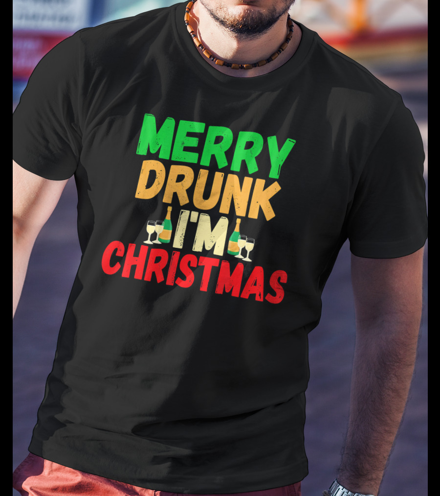Merry Drunk I'm Christmas Winter Holiday Drinking T-Shirt