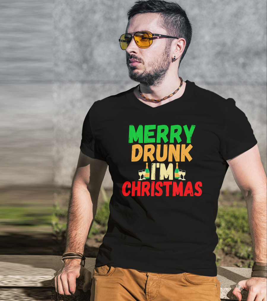 Merry Drunk I'm Christmas Winter Holiday Drinking T-Shirt