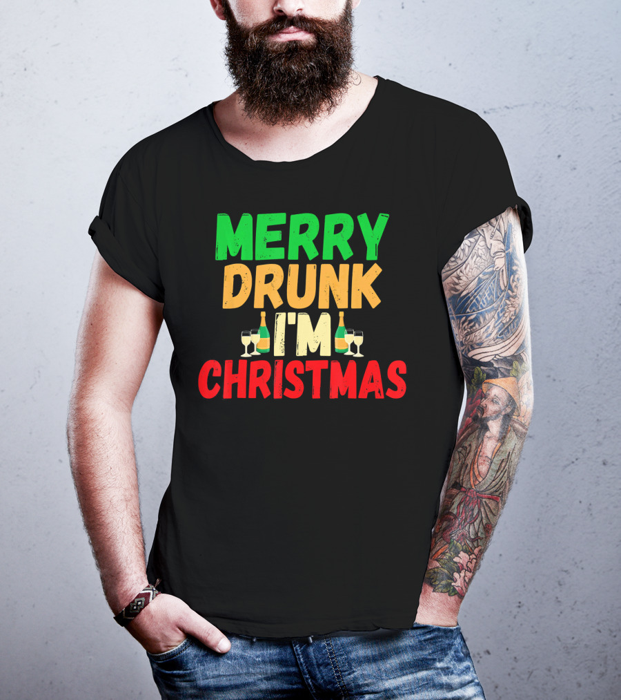 Merry Drunk I'm Christmas Winter Holiday Drinking T-Shirt