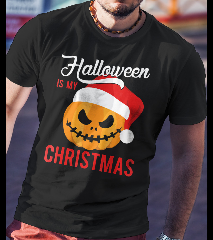 Halloween Is My Christmas Pumpkin Santa Hat T-Shirt