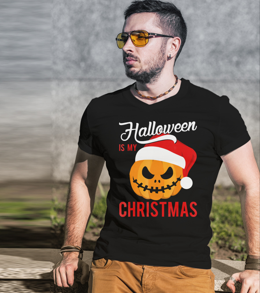 Halloween Is My Christmas Pumpkin Santa Hat T-Shirt