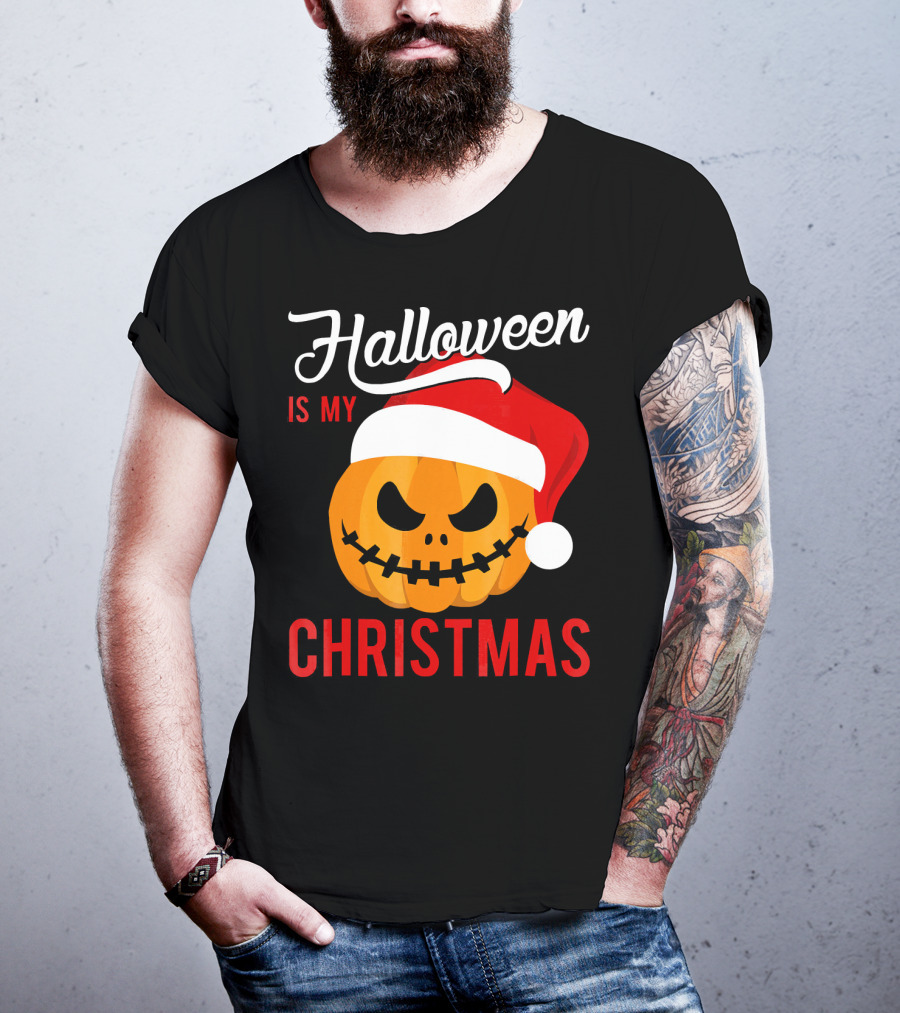 Halloween Is My Christmas Pumpkin Santa Hat T-Shirt