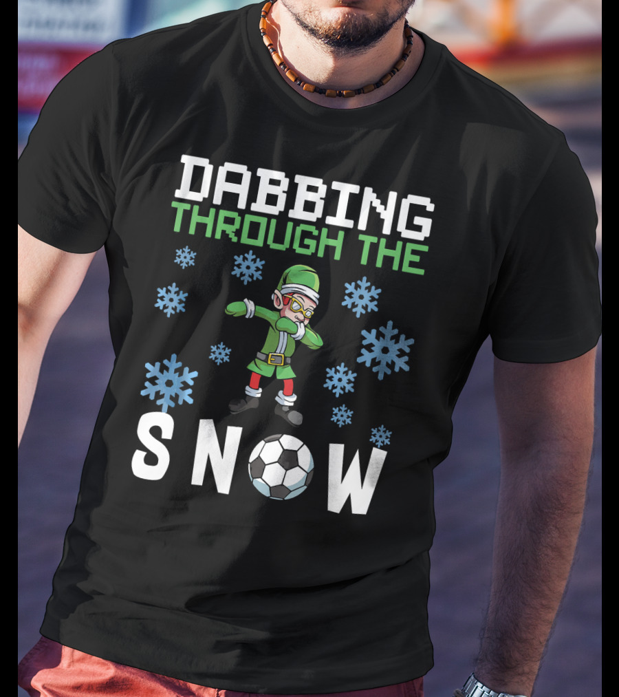 Dabbing Through The Snow Elf Soccer With Snowflakes And Soccer Ball T-Shirt