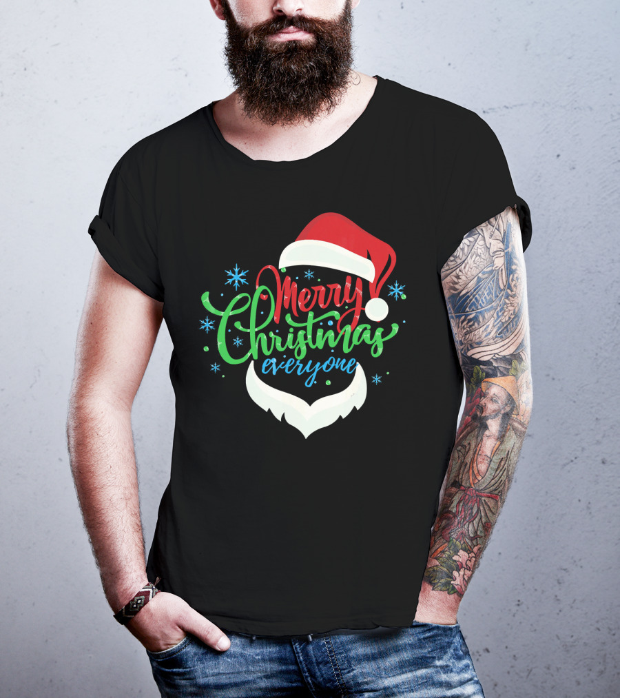 Merry Christmas Everyone Santa Hat With Beard T-Shirt