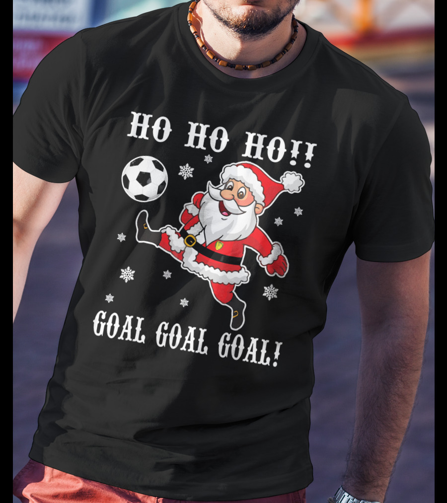 HO HO HO Santa Soccer Goal Goal Goal Snowflakes T-Shirt
