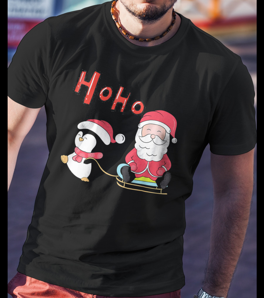 Ho Ho Santa Penguin Merry Christmas Happy Family T-Shirt