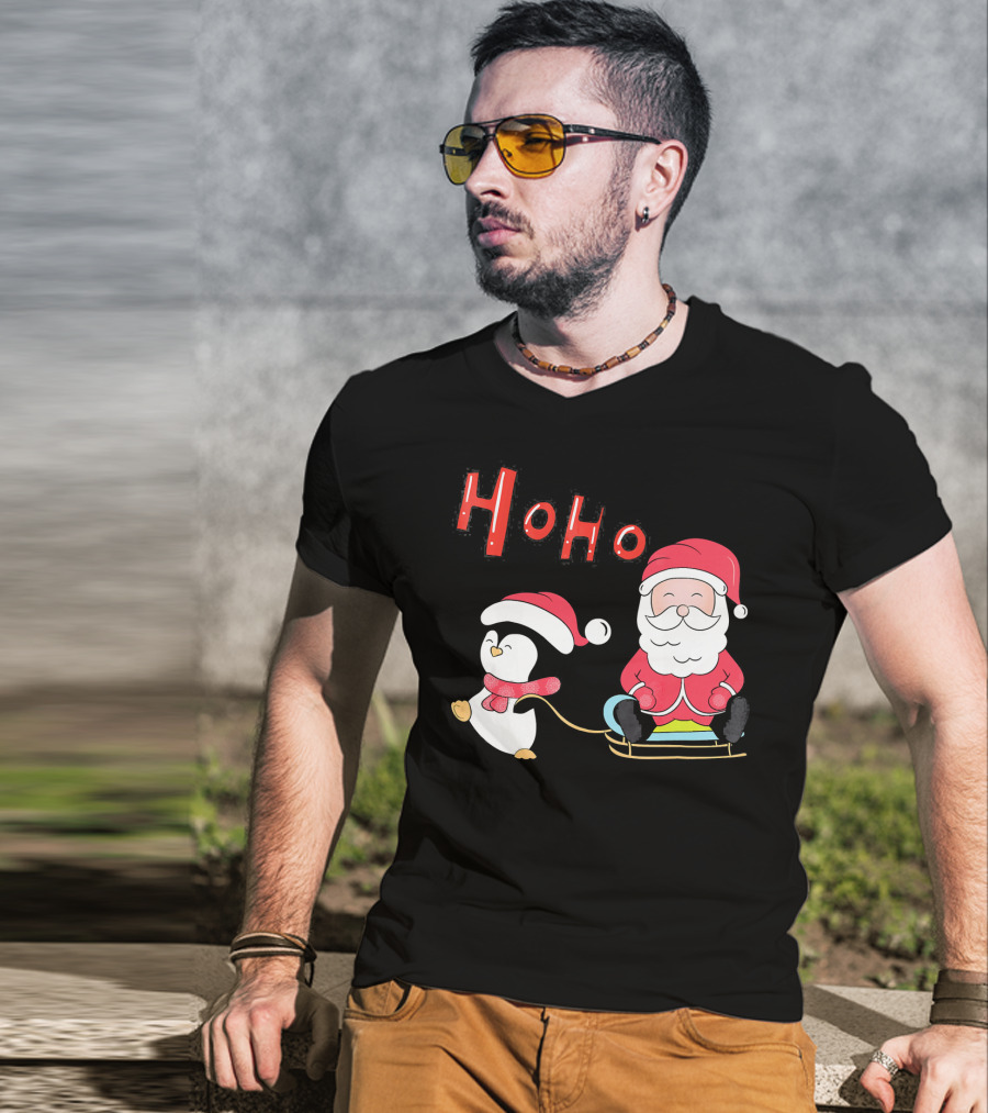 Ho Ho Santa Penguin Merry Christmas Happy Family T-Shirt