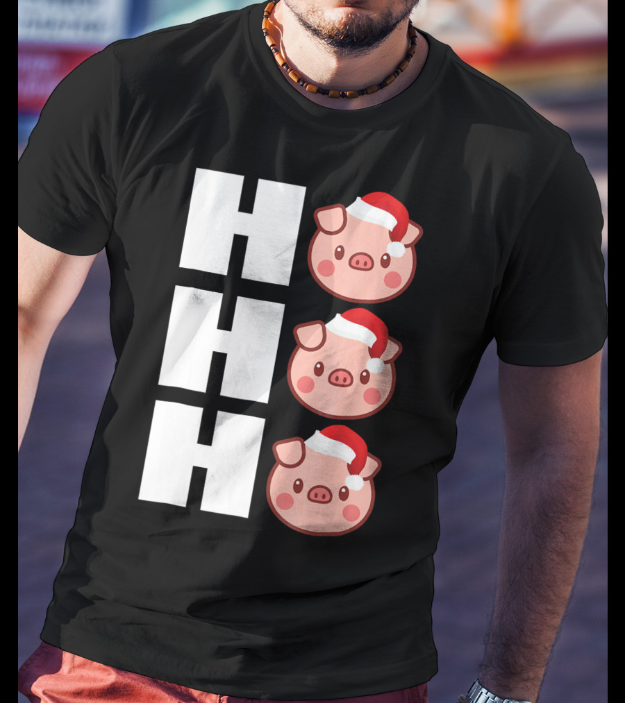 HO HO HO Santa Hat Funny Pig Christmas T-Shirt