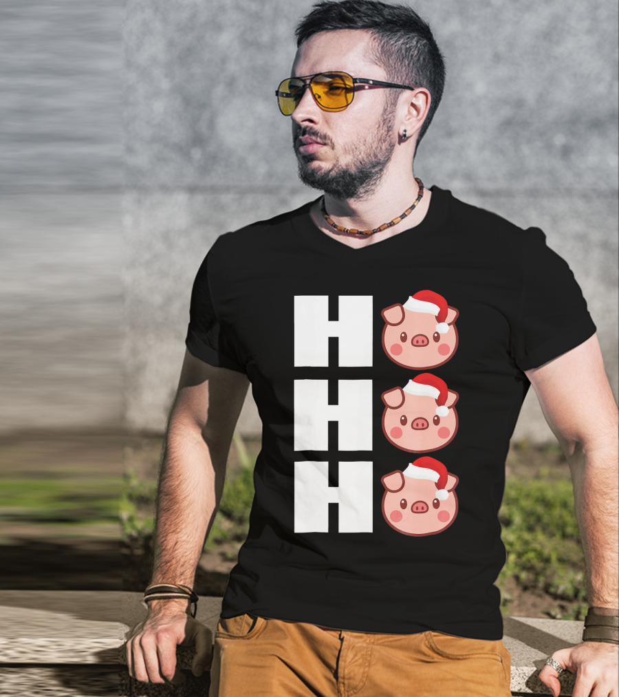 HO HO HO Santa Hat Funny Pig Christmas T-Shirt