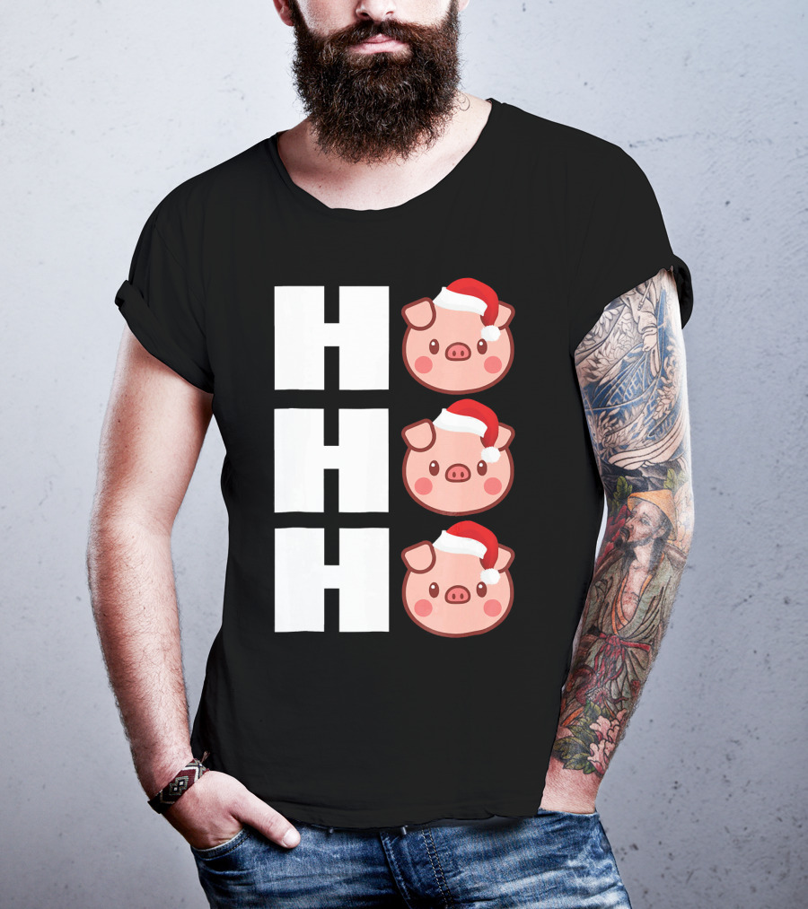 HO HO HO Santa Hat Funny Pig Christmas T-Shirt