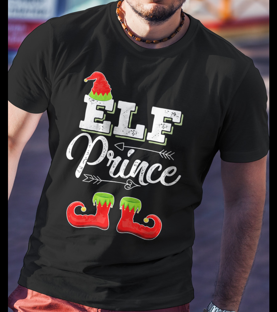 Prince Elf Matching Family Christmas Cos Elf Prince Hat Boots Holiday T-Shirt