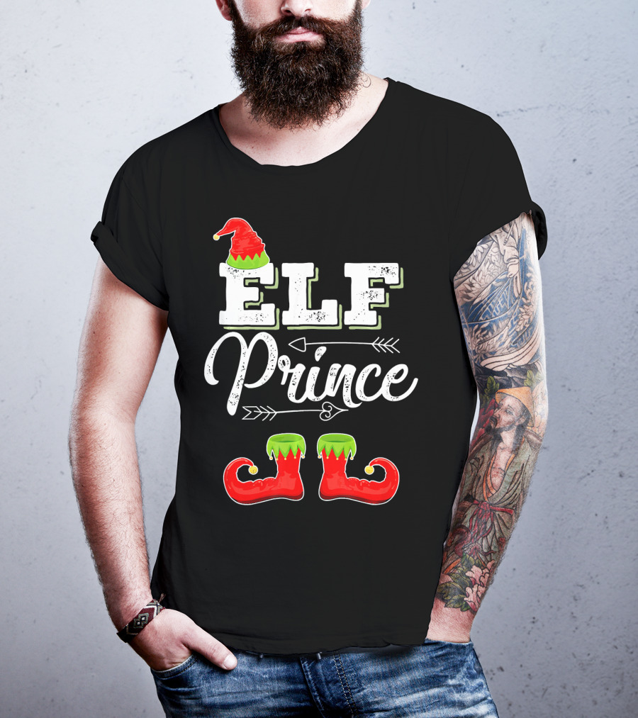 Prince Elf Matching Family Christmas Cos Elf Prince Hat Boots Holiday T-Shirt