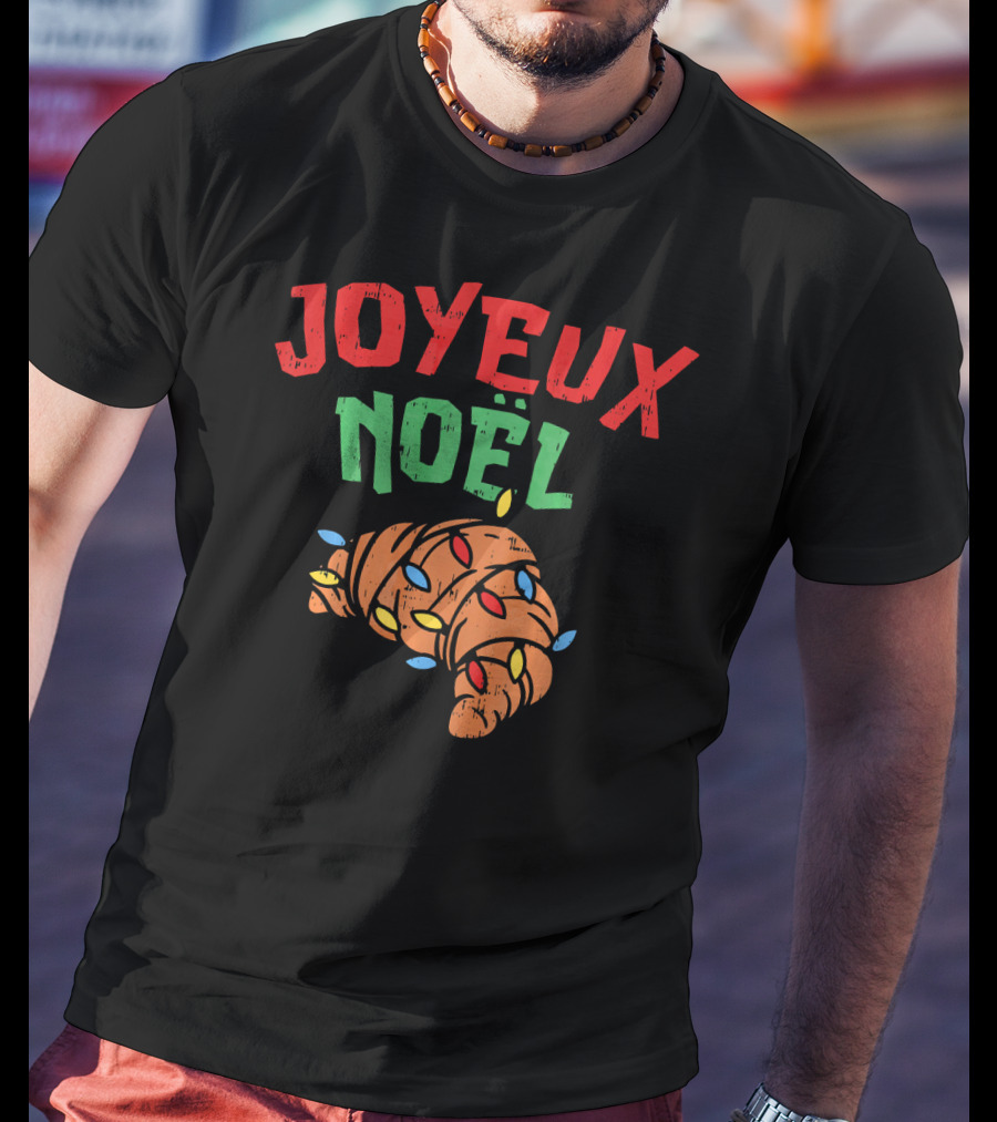 Joyeux Noel Croissant Christmas Lights T-Shirt
