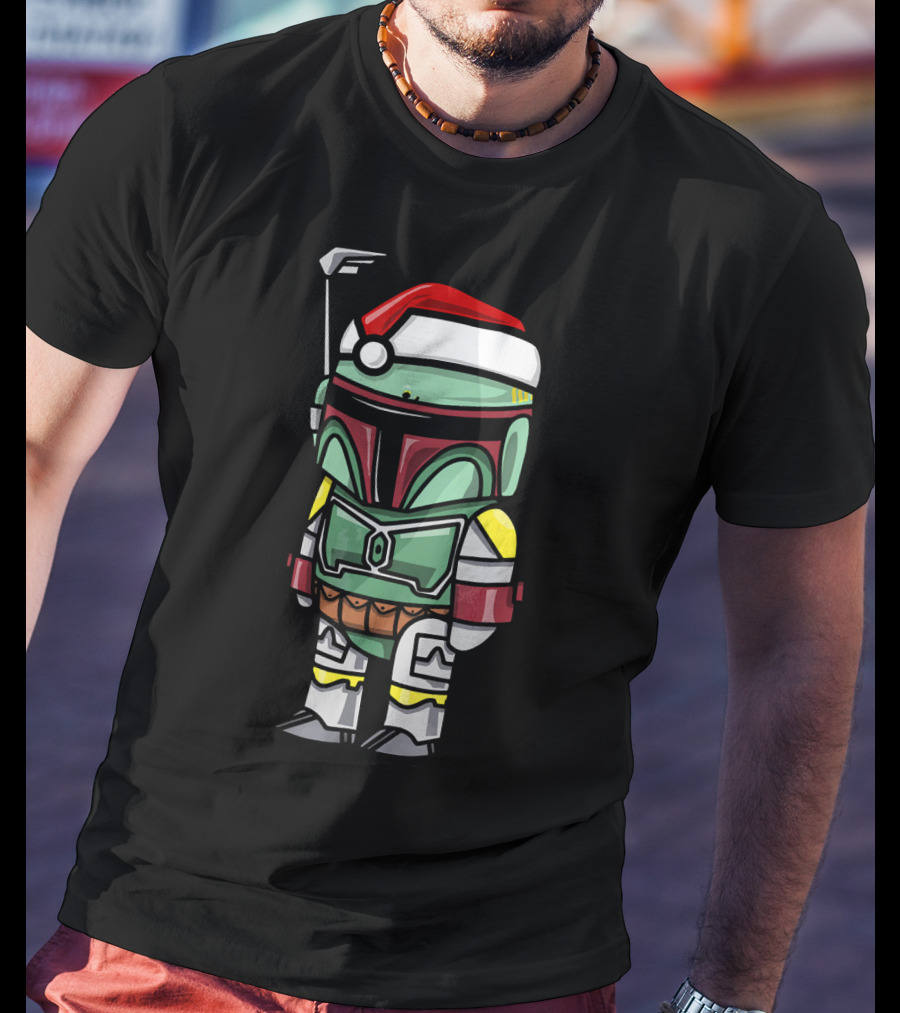 Boba Fett Wearing Santa Hat Star Wars Cartoon Character T-Shirt