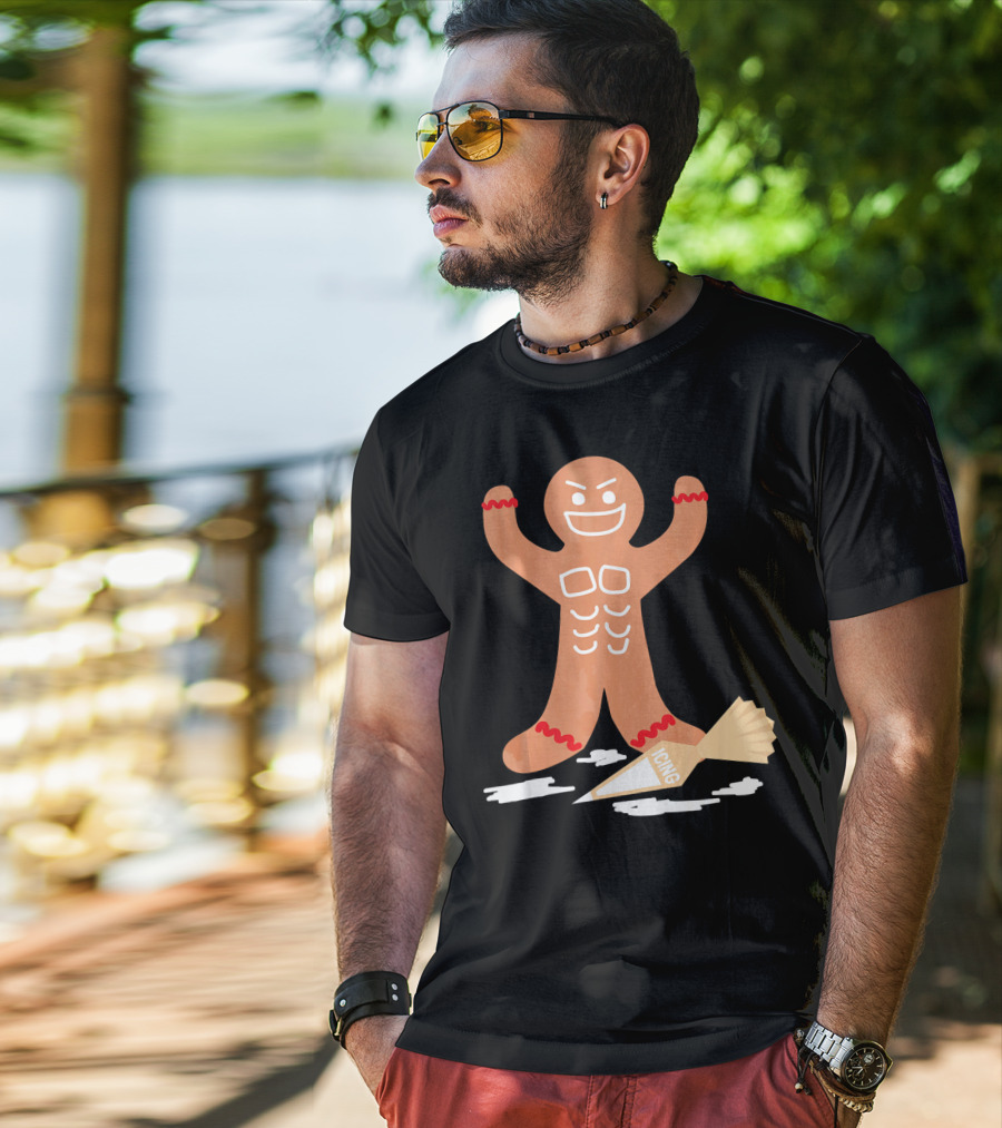 Christmas Gingerbread Muscle Man With Icing Power T-Shirt