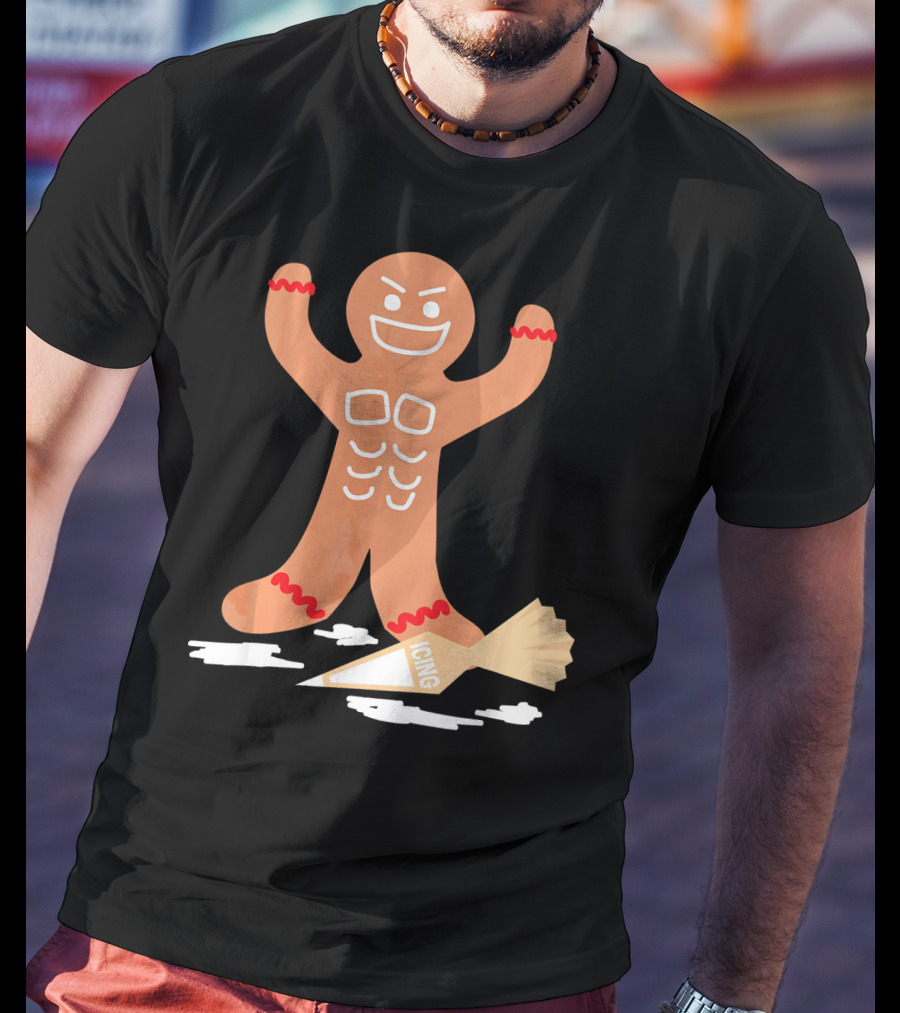 Christmas Gingerbread Muscle Man With Icing Power T-Shirt