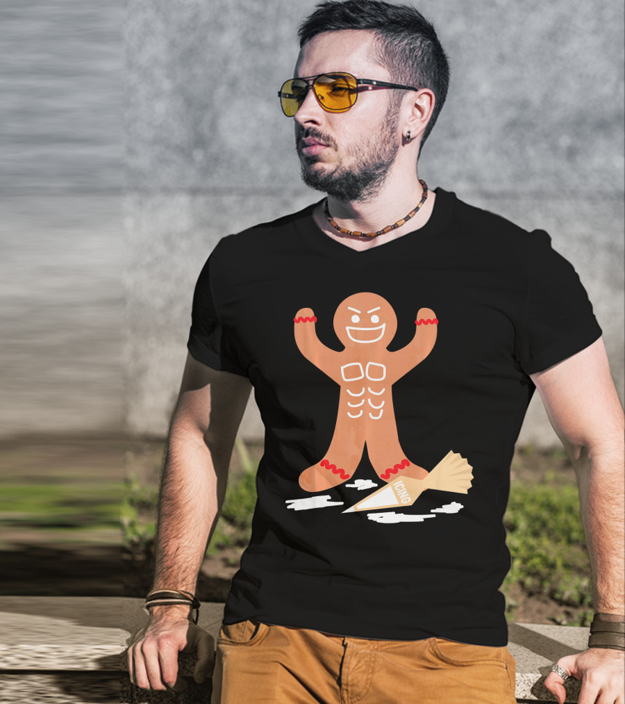 Christmas Gingerbread Muscle Man With Icing Power T-Shirt