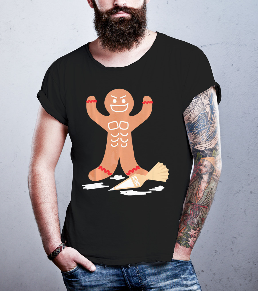 Christmas Gingerbread Muscle Man With Icing Power T-Shirt