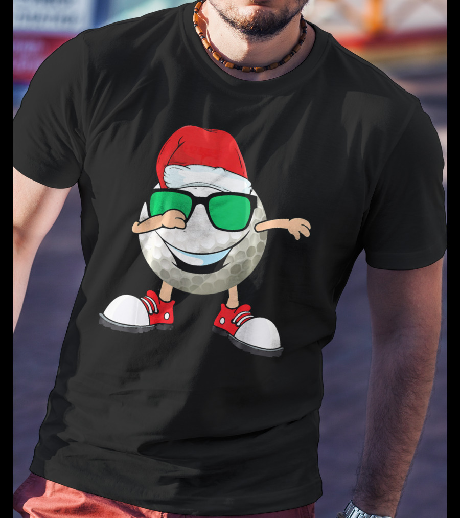 Dabbing Golf Ball With Santa Hat And Sunglasses T-Shirt