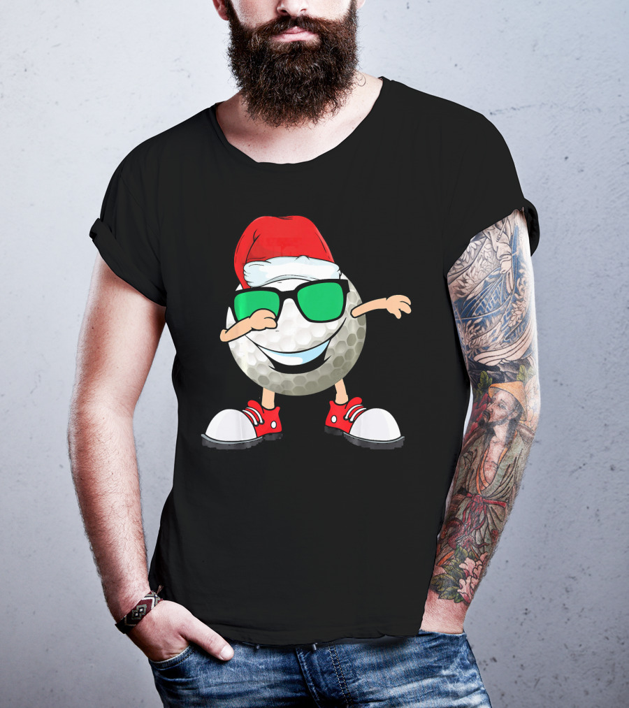 Dabbing Golf Ball With Santa Hat And Sunglasses T-Shirt