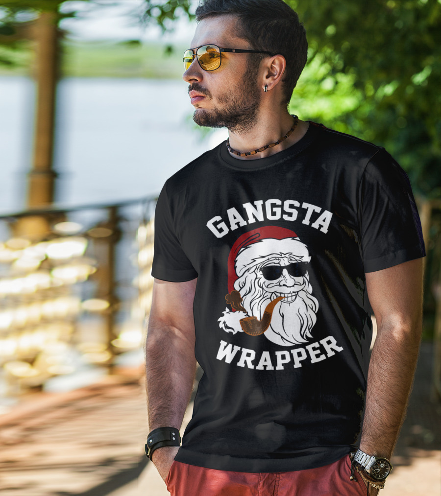 Gangsta Wrapper Santa Smoking Pipe With Sunglasses T-Shirt