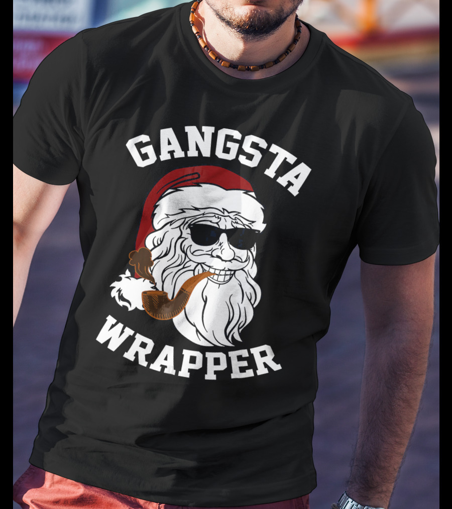 Gangsta Wrapper Santa Smoking Pipe With Sunglasses T-Shirt