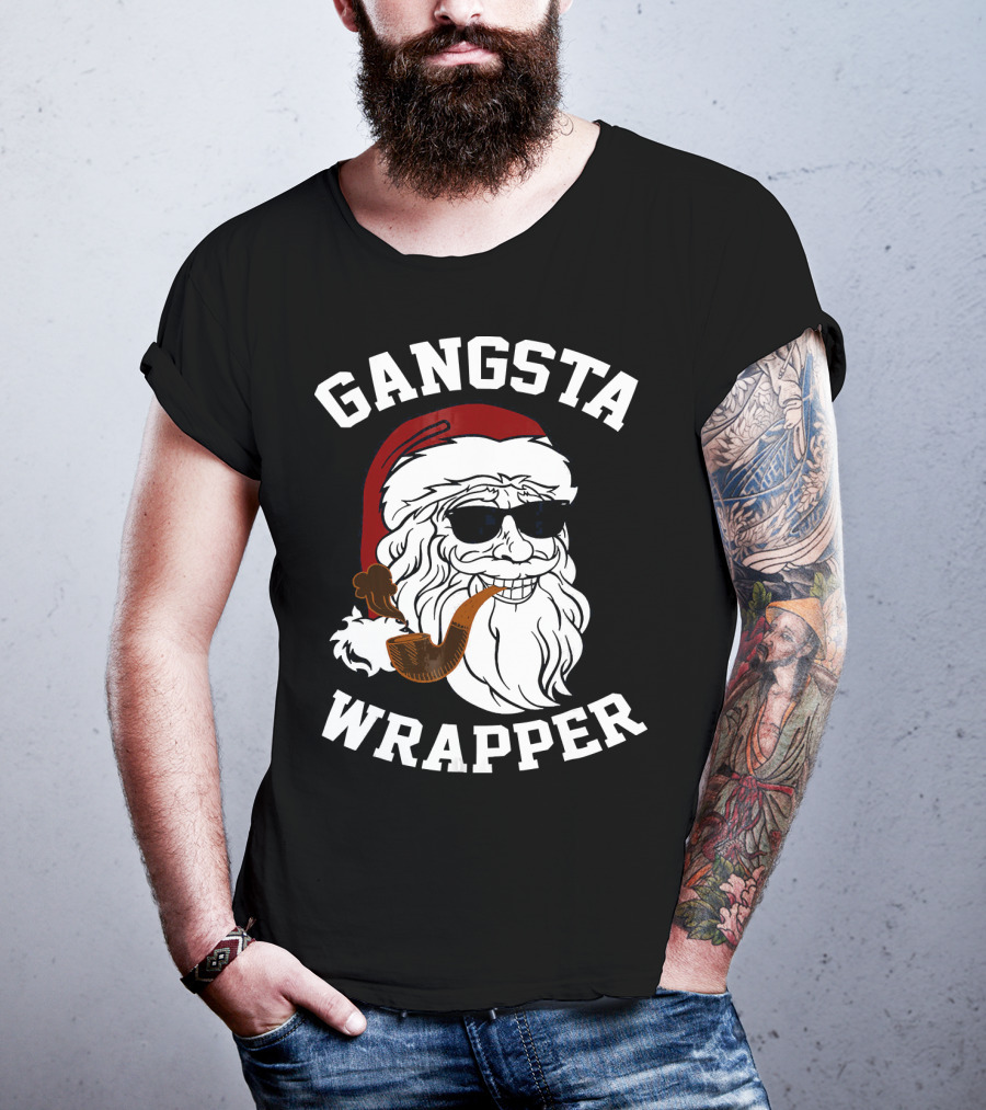 Gangsta Wrapper Santa Smoking Pipe With Sunglasses T-Shirt