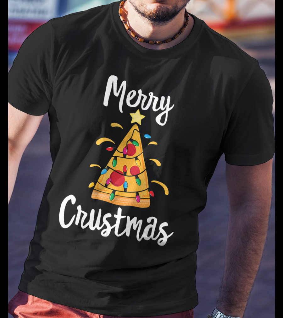 Merry Crustmas Christmas Men Boy Pizza Tree T-Shirt