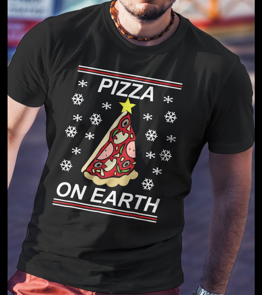 Pizza On Earth Holiday Slice Snowflakes T-Shirt