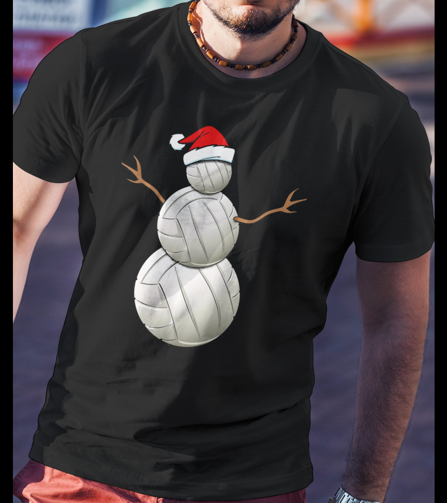Snowman Volleyball Santa Hat Funny Christmas Balls T-Shirt