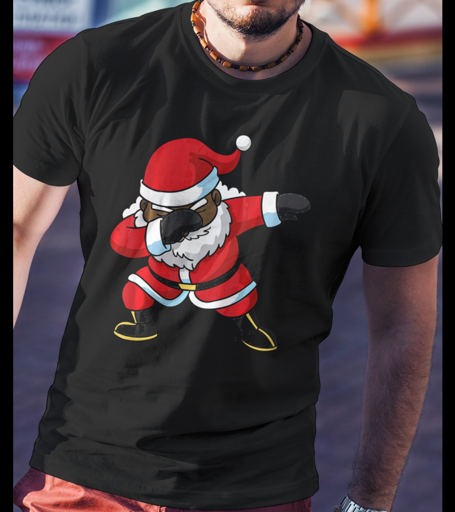 Christmas Dabbing Black Santa Claus Gesture T-Shirt