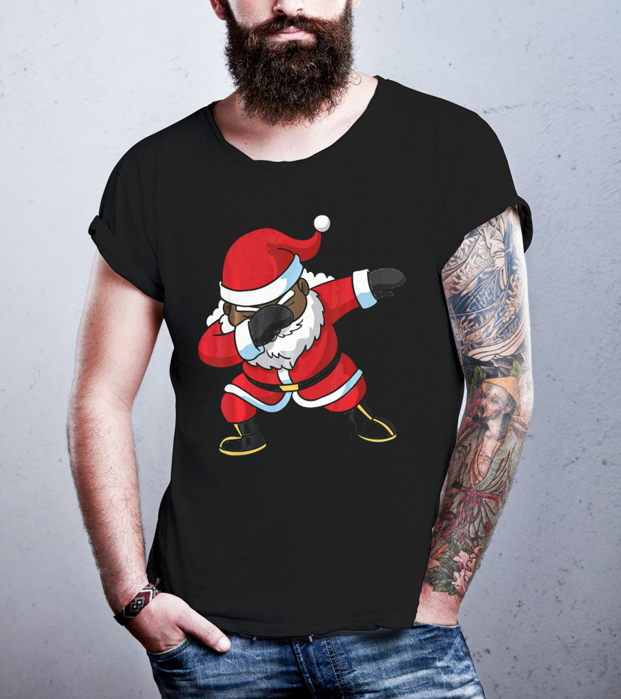 Christmas Dabbing Black Santa Claus Gesture T-Shirt