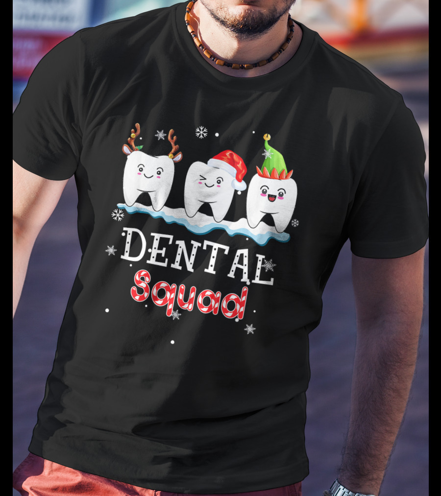 Christmas Dental Squad Hygienist Dentist Festive Teeth Reindeer Santa Elf T-Shirt