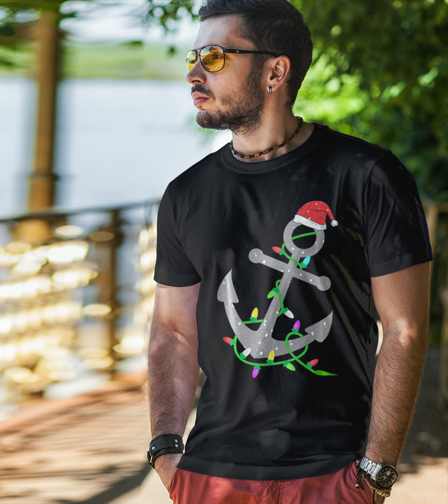 Merry Captain Santa Anchor With Christmas Lights T-Shirt