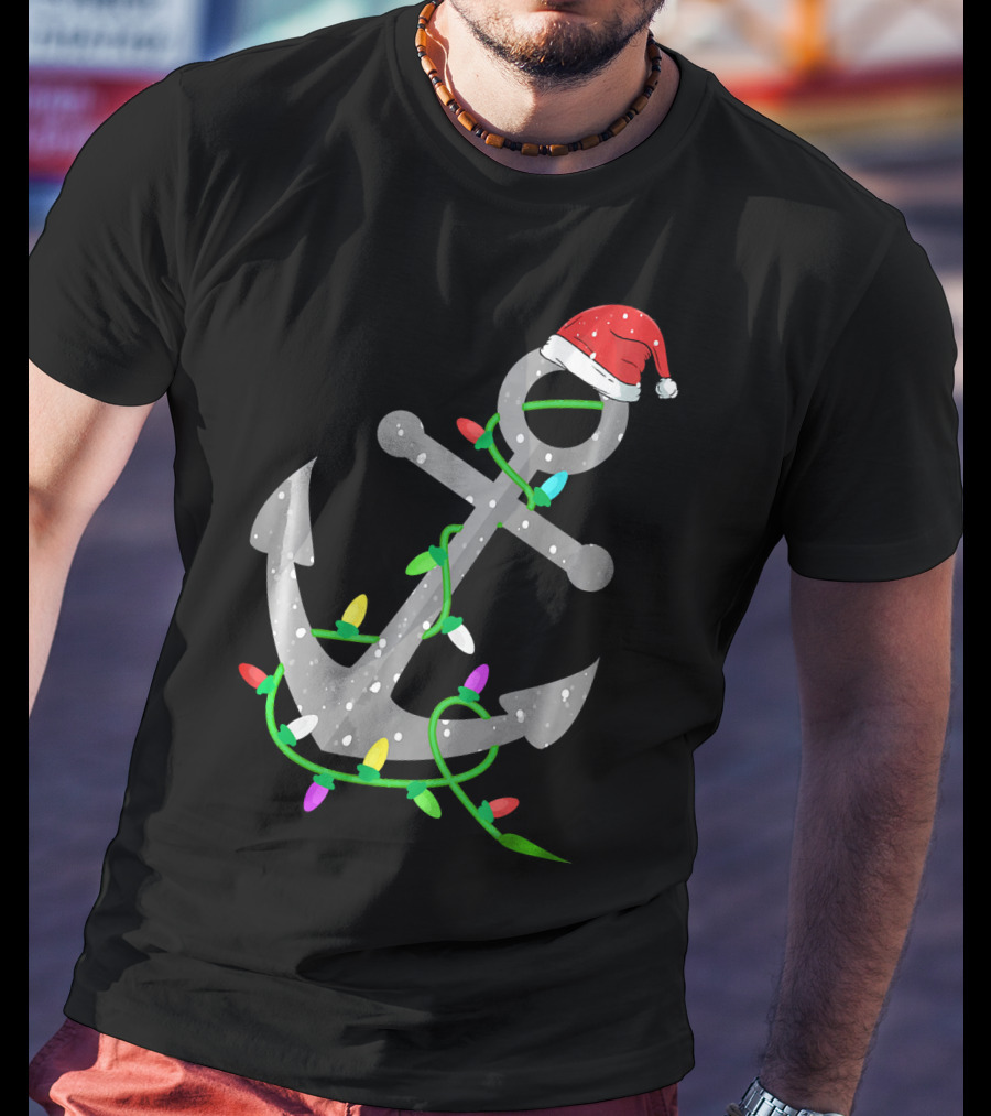 Merry Captain Santa Anchor With Christmas Lights T-Shirt