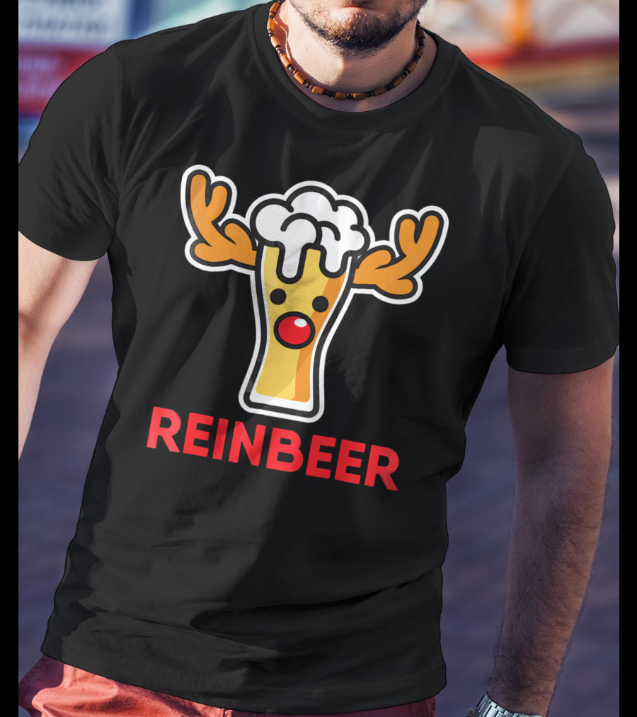 Rein Beer Reindeer With Antlers And Foamy Beer Head T-Shirt