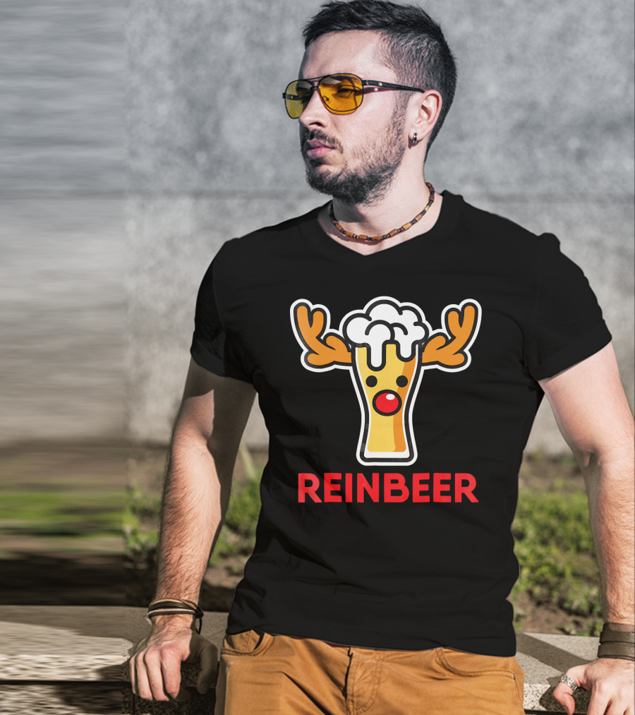 Rein Beer Reindeer With Antlers And Foamy Beer Head T-Shirt