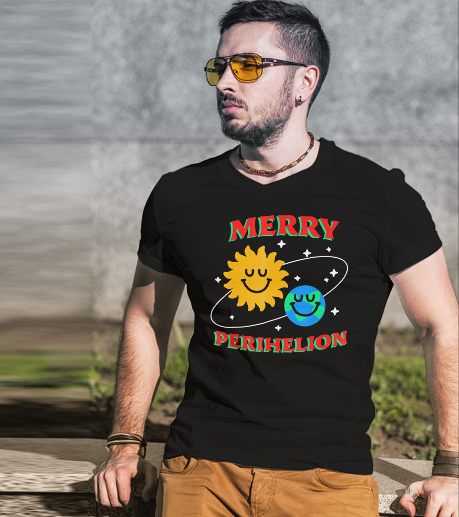 Merry Perihelion Sun Earth Smiling Orbit T-Shirt