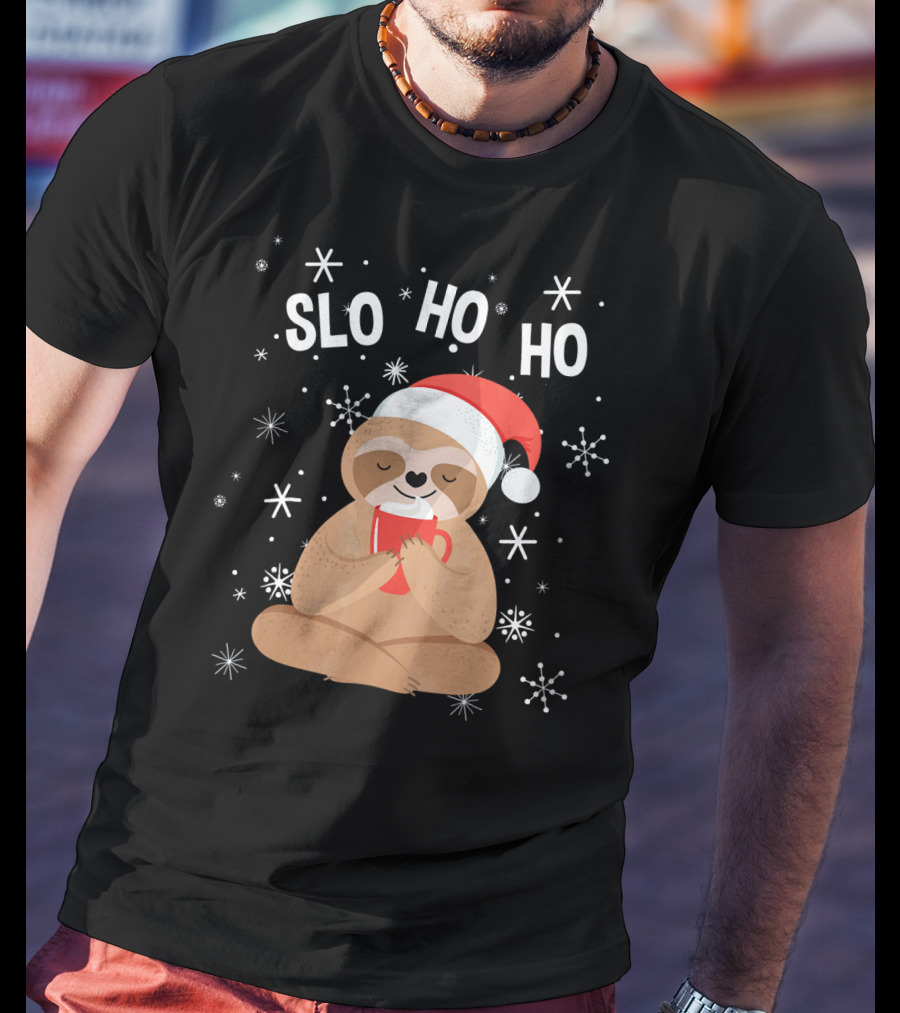 Slo Ho Ho Merry Slothmas Christmas Sloth Santa Hat T-Shirt